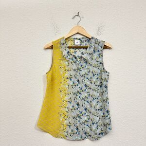 CABI #5221 Ocean Breeze 50/50 Offsides Floral Print Sleeveless Button-Up Shirt